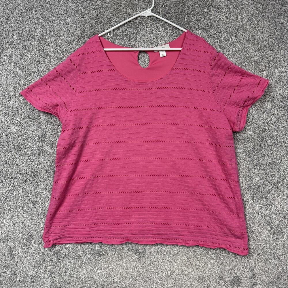 CJ Banks T-Shirt Womens 3X Plus Pink Eyelet Textured Stripe Minimalist Boho